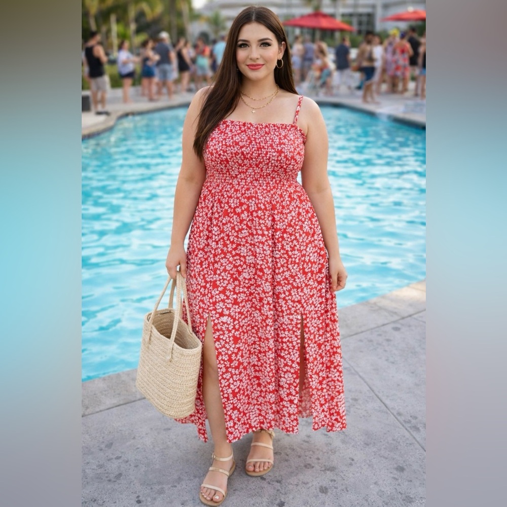 NWT Pacific Vibes red ditzy floral dress size XXL 🌹🌸🪻B